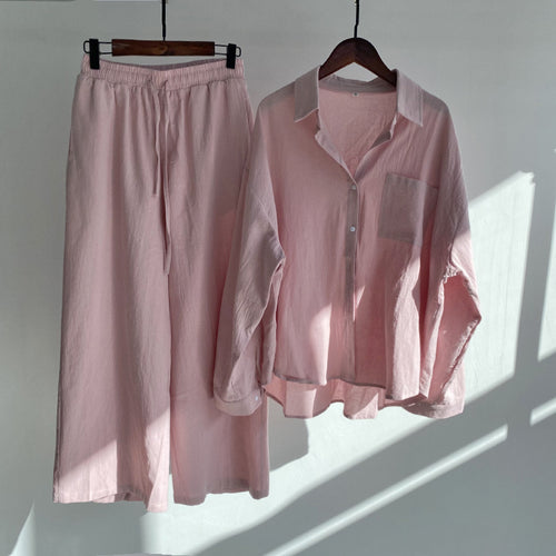 Women's Cotton Linen Shirt and Pants Set