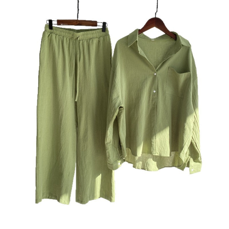Women's Cotton Linen Shirt and Pants Set