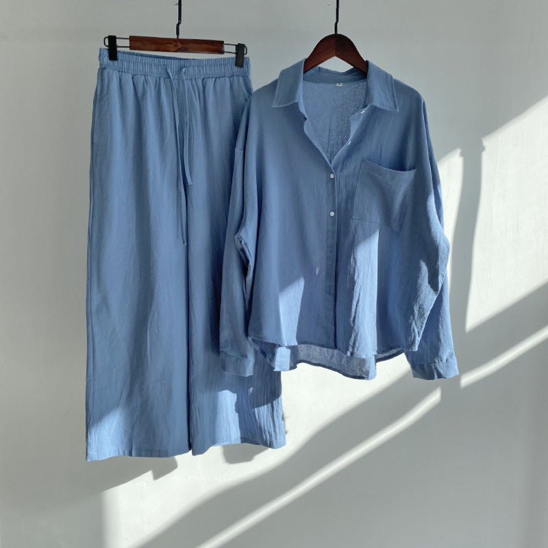 Women's Cotton Linen Shirt and Pants Set