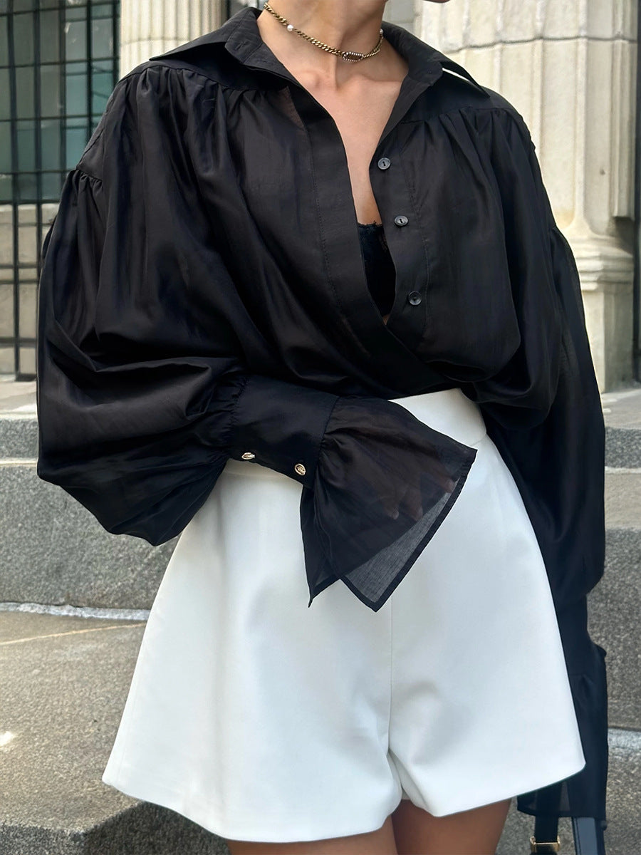 Northern Breeze Satin Lantern Sleeve Shirt
